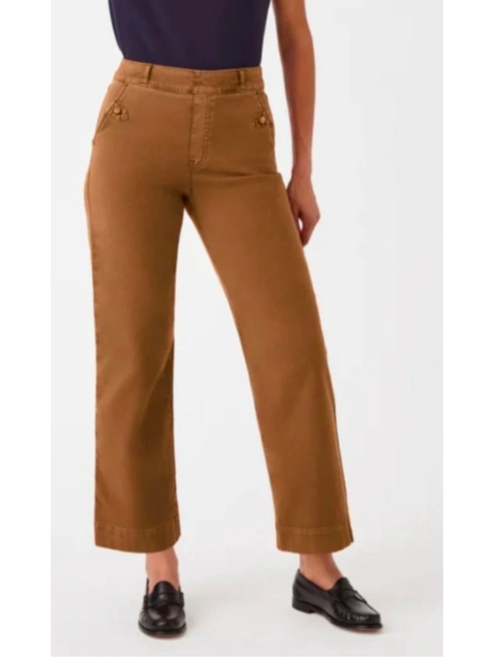 SPANX Stretch Twill Cropped Wide Leg Pants Brown Size M Petite